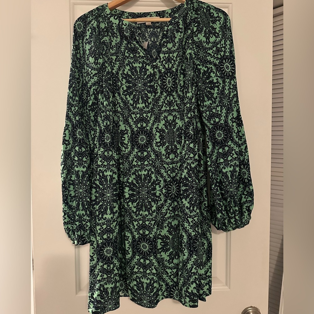 LOFT Green and Black Long Sleeve Dress